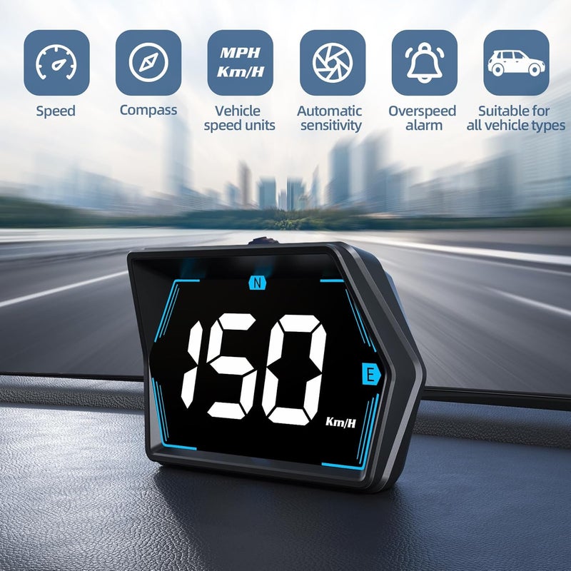 Docbraces Universal Car HUD GPS Speedometer G20 Car Heads-up Display Plug and Play with USB Connection,Displays MPH, Comes with Compass Over Speed Alert HD Display Speedometer for All Vehicles - Image 5